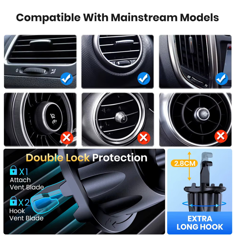 TOPK Magnetischer Autotelefonhalter mit Metallhaken für MagSafe, kompatibel mit iPhone 16, 15, 14, 13, 12 Pro Max Plus Mini-Hülle - Bild 2