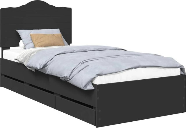 vidaXL Bettrahmen mit Schubladen in Schwarz aus Holzwerkstoff, B/T/H: 90 x 200 cm - Bild 1