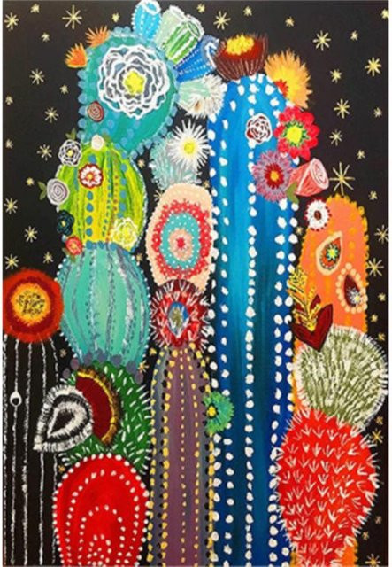 HUACAN 5D DIY Diamantmalerei Kaktus Motiv als Vollplatz Stickerei für deine Dekoration, B x H: 20 x 30 cm, Mehrfarbig - Bild 1