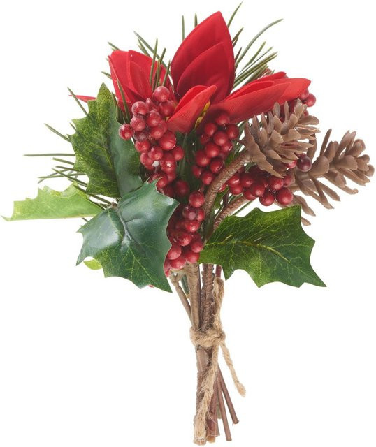 Weihnachtsarrangement mit Tanne als Strauß in Rot aus Kunststoff - Bild 1