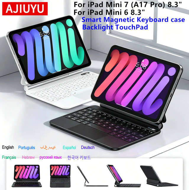 AJIUYU TouchPad-Tastatur für iPad Mini 6 und Mini 7, magnetische Hülle mit Smart Multi-Touch-Trackpad, Folio Cover, 8,3 Zoll - Bild 1