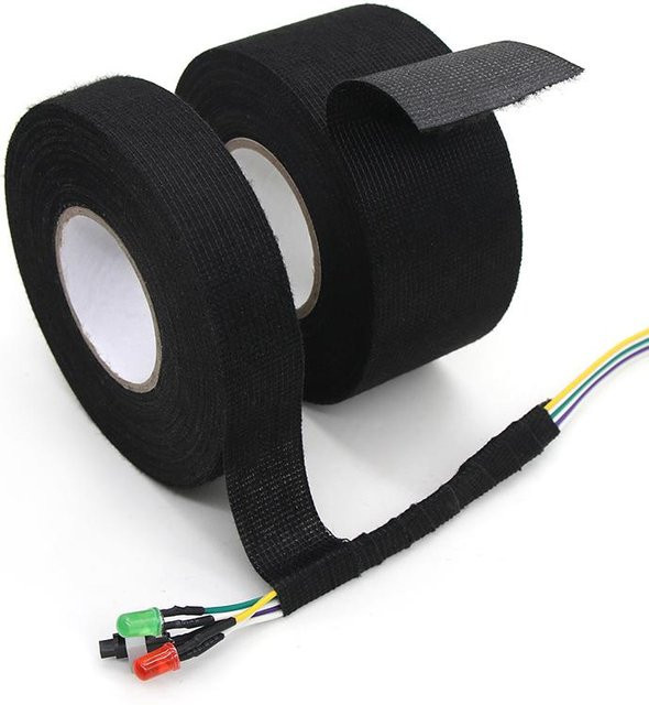 Yiran Furniture Hitzebeständiges selbstklebendes Stoffband für Kfz-Kabelbäume und elektrische Wärmebänder, Schwarz, Breite: 9 mm, Länge: 15 m - Bild 1
