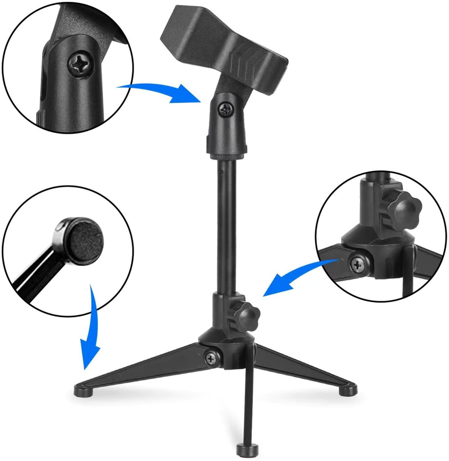 Depusheng L6 Mikrofonständer Desktop-Stativ in Schwarz, höhenverstellbare Universal Mini Tischhalterung mit federbelastetem Mikrofonclip - Bild 3