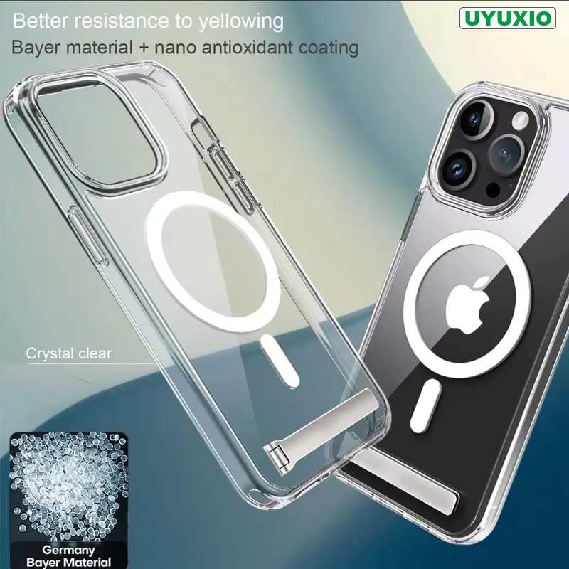 UYUXIO Magnetische Handyhülle mit Ständer, transparente Abdeckung für iPhone 17 Pro Max, 16, 15, 13 und 12 Mini - Bild 3