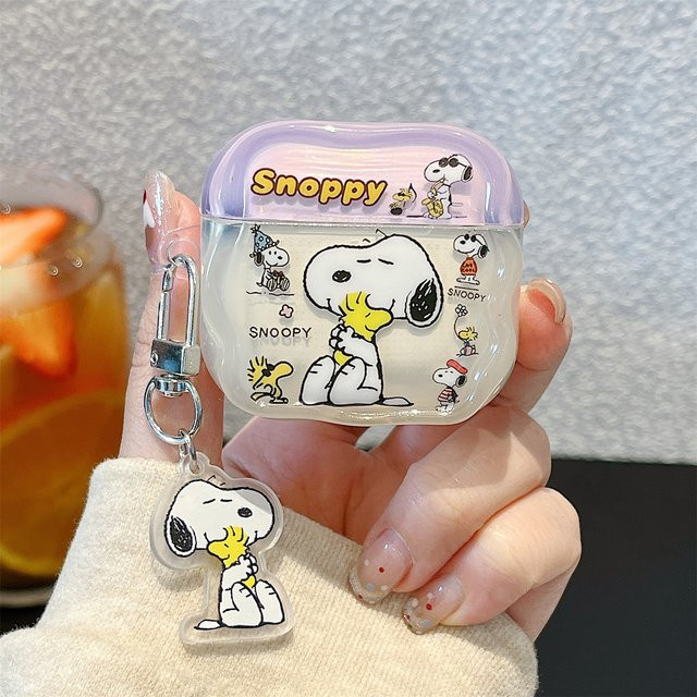 Snoopy Cartoon Kopfhörerhülle für Apple AirPods 1 2 3 4 Pro 2 mit Schlüsselanhänger - Bild 1