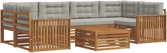 vidaXL Outdoor-Sofagarnitur aus Akazienholz mit Kissen, 21-teiliges Set in Natur und Hellgrau - Bild 1