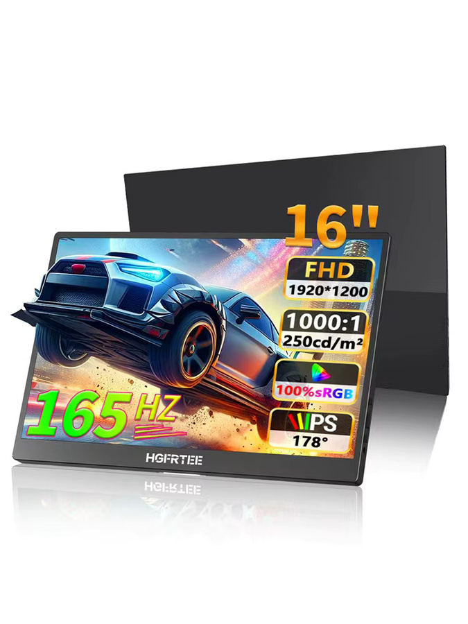 HGFRTEE Tragbarer 16-Zoll Monitor mit 165 Hz, 100 % sRGB, USB-C und HDMI, Schwarz, Kompatibel mit Laptop, Nintendo Switch, Xbox und PlayStation - Bild 7