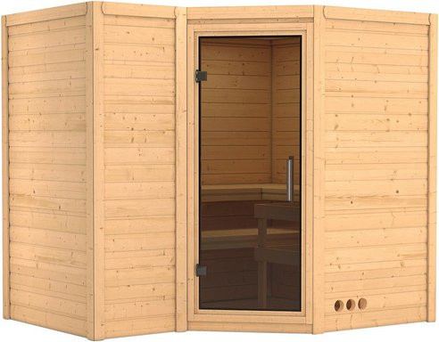 Karibu Sauna Riga 2 für 4 Personen aus Fichte in Beige ohne Ofen B: 236 cm, T: 209 cm, H: 184 cm - Bild 1