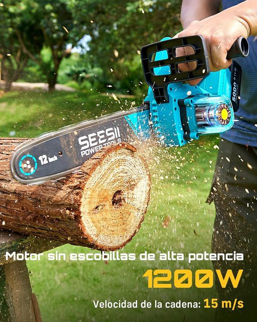 Seesii 1200W 12'' Bürstenlose Akku-Kettensäge für Makita 18V LXT mit Ersatzakku - Bild 1
