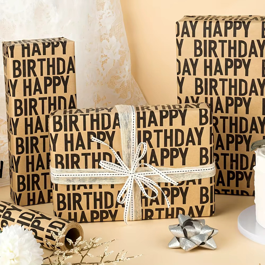 Bedrucktes Kraftpapier Happy Birthday für Geburtstage und Partys, Braun, Breite: 43 cm, Länge: 299,7 cm - Bild 4