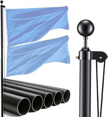 VEVOR Flaggenmast Set aus extra dickem Aluminium für den Außenbereich, 6,09 m, Schwarz, inklusive PVC Bodenhülse für Garten oder gewerbliche Nutzung - Bild 1