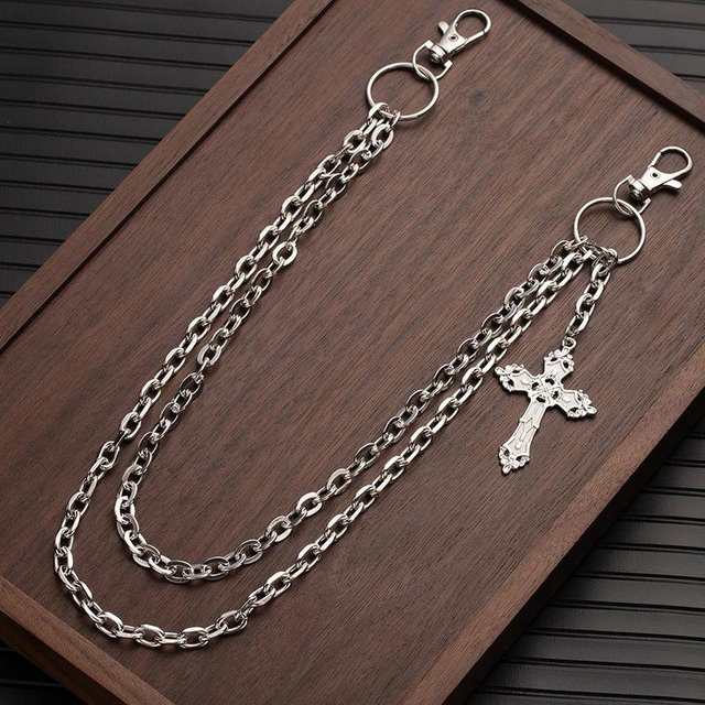 Qingwang Schmuck Taillenkette Doppelketten, Kreuz, Zinklegierung, Silber, Unisex - Bild 1
