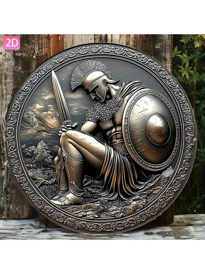 HELLOYOUNG Vintage Griechische Kriegerstatue Wanddekoration aus Metall mit Schwert und Schild, B/H: 20 x 20 cm - Bild 3