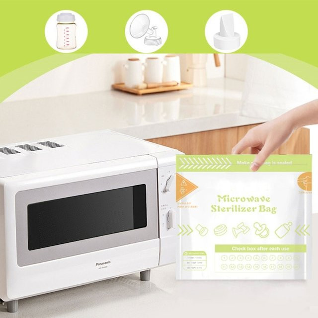 10er Set wiederverwendbare Mikrowellen-Dampfsterilisatorbeutel für Babymilchflaschen und Brustteile - Bild 1