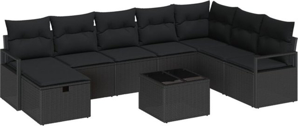 vidaXL Garten-Sofa-Set aus Poly-Rattan in Schwarz, 8-teiliges modernes Loungemöbel-Set - Bild 1