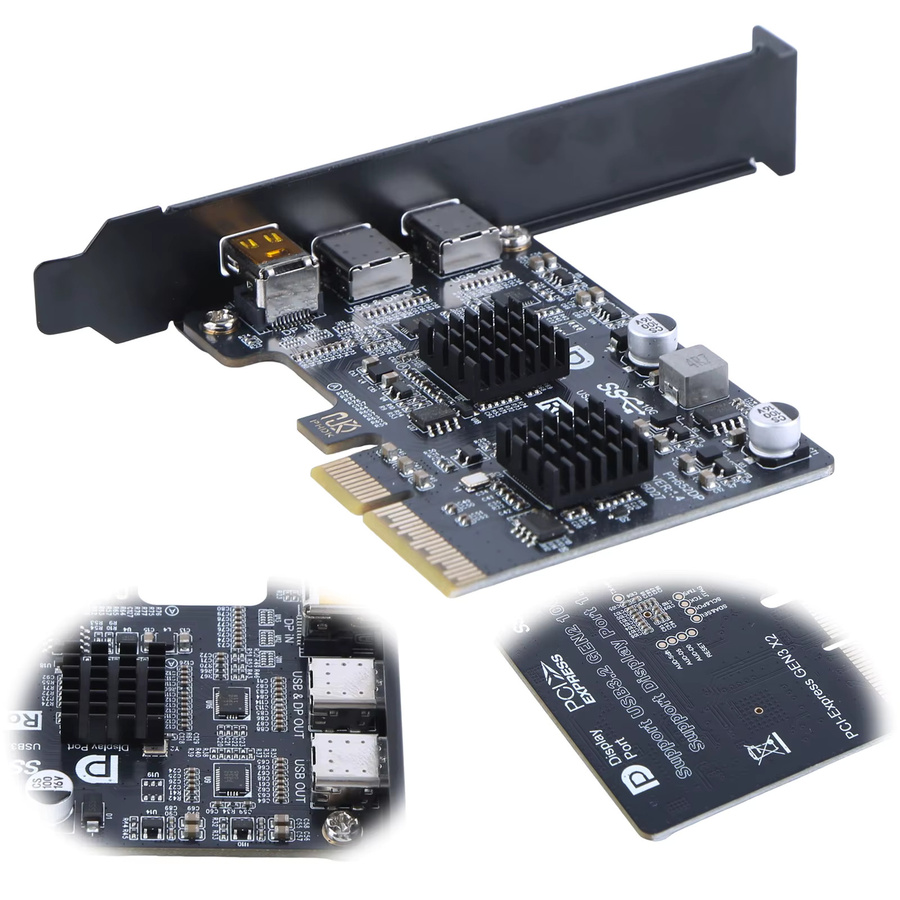 ALLOYSEED USB-C Erweiterungskarte mit ASM3142 Controller, USB 3.1 Gen 2 10Gbps, Dual USB-C Port Riser Dockingstation, Schwarz - Bild 2