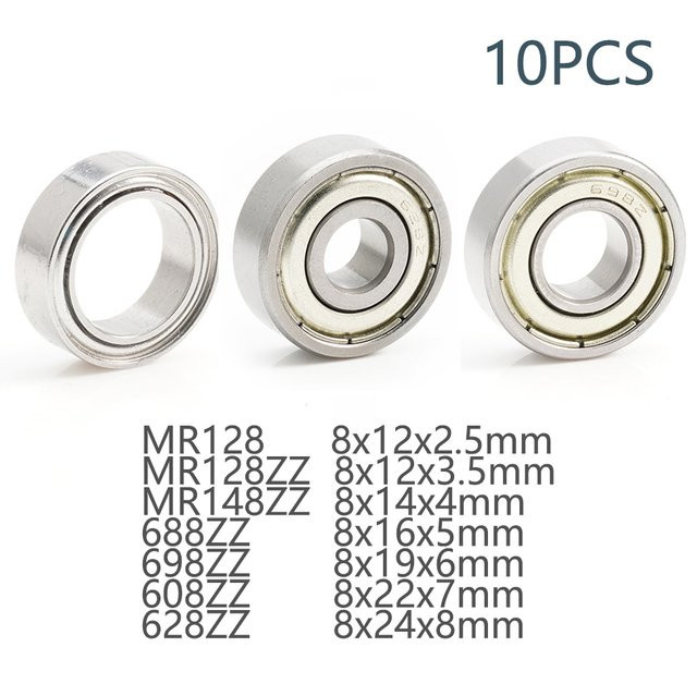 10er Set FUSHIBEARING Rillenkugellager in Silber mit 8mm Innendurchmesser (MR128ZZ, MR148ZZ, 688ZZ, 698ZZ, 608ZZ, 628ZZ) - Bild 1