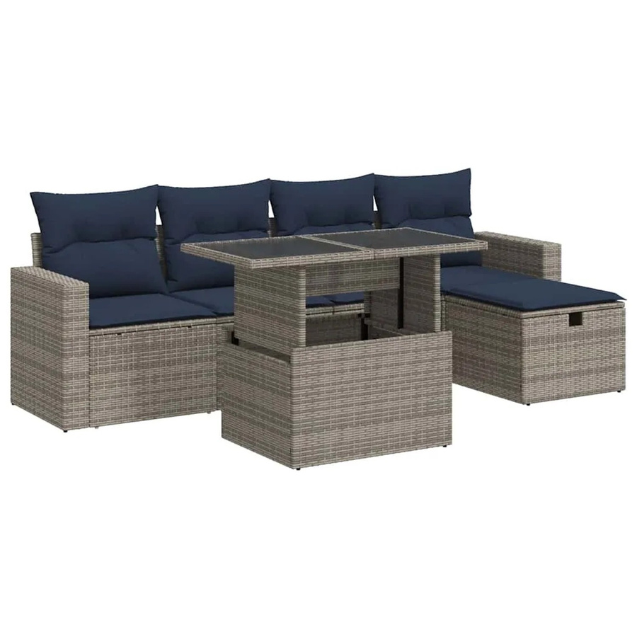 vidaXL 6-teilige Garten-Sofagarnitur in L-Form aus grauem Poly-Rattan mit Kissen und pulverbeschichtetem Stahlgestell - Bild 2
