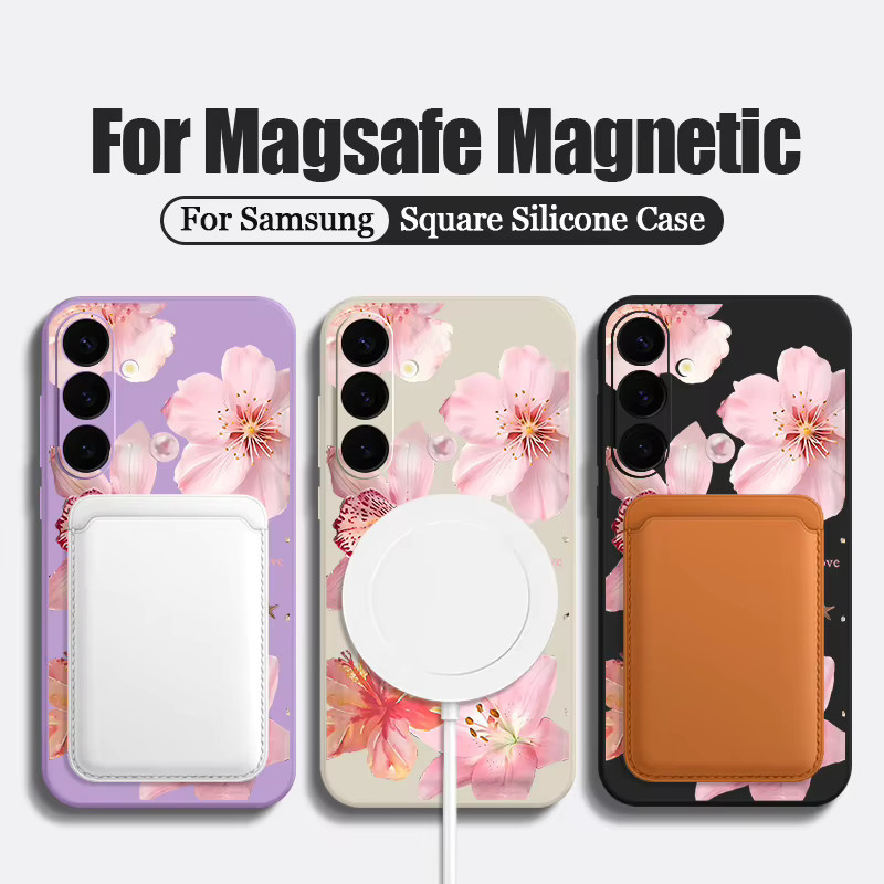 Magnetische Handyhülle mit rosa Blumenmuster für Samsung Galaxy S25 S24 S23 S22 Ultra Plus S21 FE, TPU Cover mit MagSafe Wireless Charging Kompatibilität - Bild 2