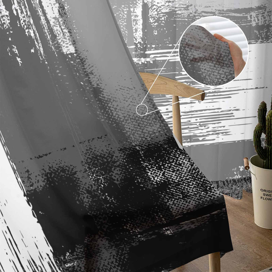 Transparente Tüll-Vorhänge im modernen geometrischen Ölgemälde-Stil von Household supplies in Grau, Breite: 135 cm, Höhe: 115 cm - Bild 3