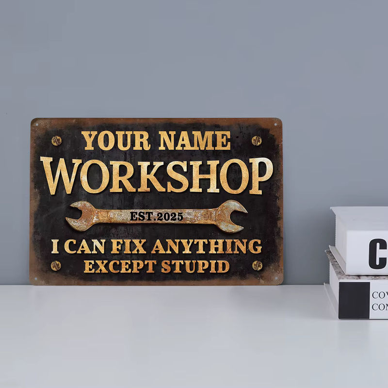 Personalisiertes Vintage-Workschild aus Metall in Schwarz, industrielles Retro-Wandkunst-Dekor für Garage und Männerhöhle - Bild 3
