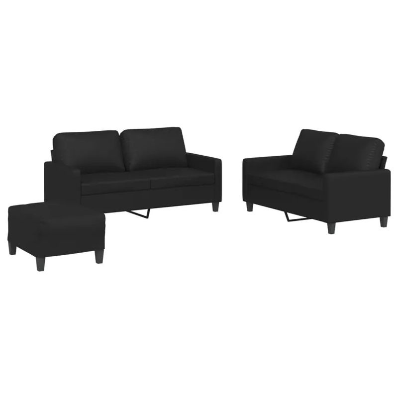 Vidaxl 3-Sitzer Sofa-Set mit Kissen in Schwarz aus Kunstleder im modernen Design - Bild 3