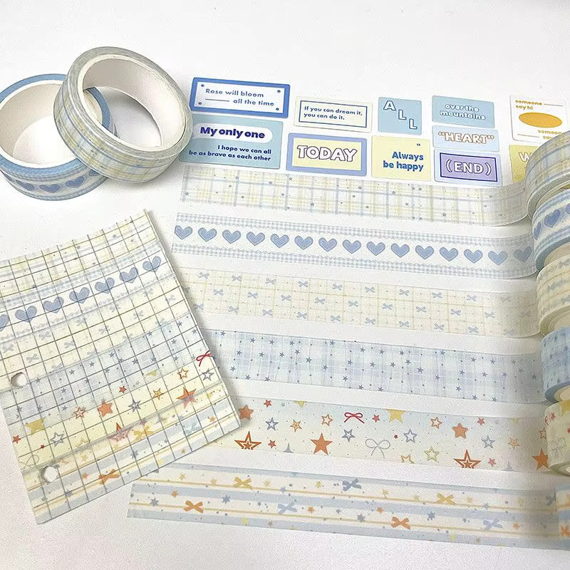 6er Set Kawaii Washi-Tape mit Vintage Sternen und Flügeln für kreativen Schulbedarf - Bild 1