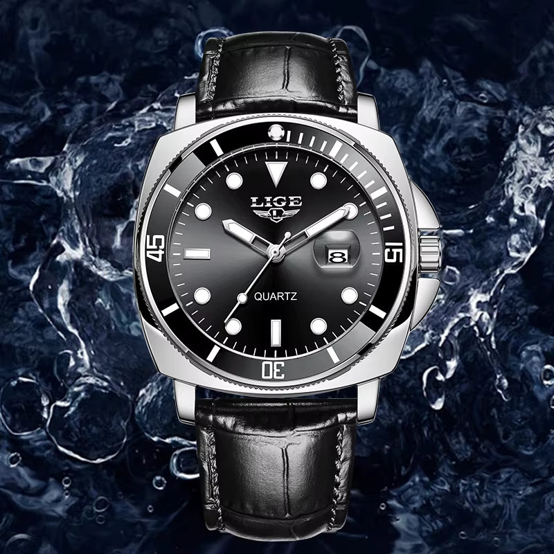 LIGE Armbanduhr Quarz, Leder, Grün, Herren - Bild 3