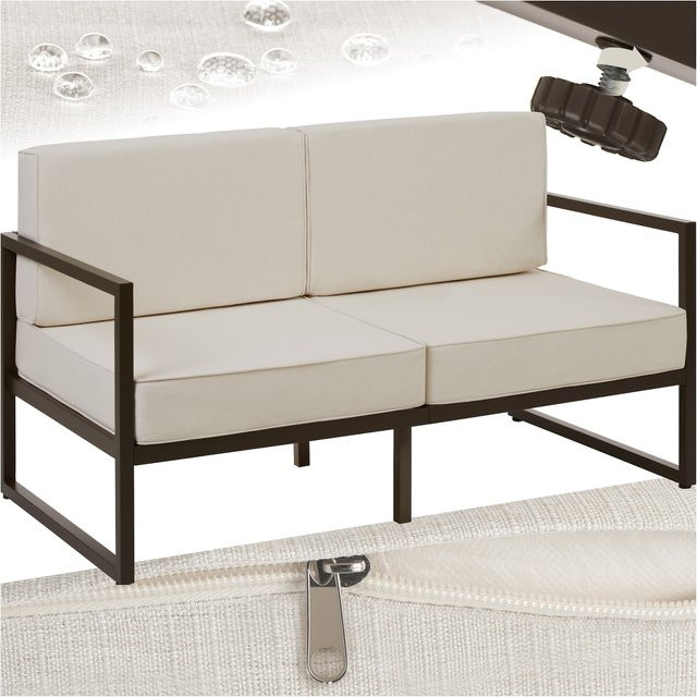tectake Garten-Loungesofa Comosa mit Stahlgestell und Polsterauflagen in Braun-Beige, B/T/H: 142 x 78 x 85 cm - Bild 1