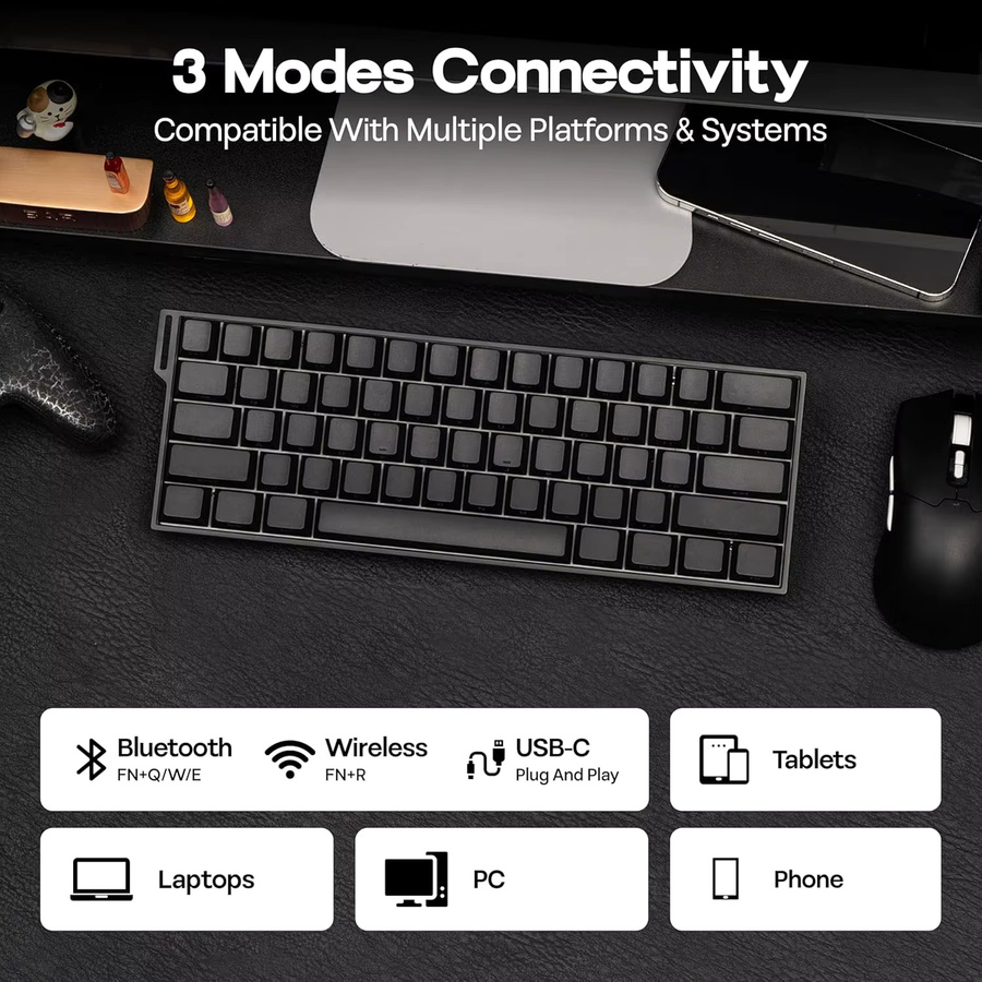 AULA Mini60 HE/Pro/Max 60 % mechanische Tastatur mit Magnetschalter, RGB, Tri-Mode kabellos, 8000 Hz und 0,01 mm RT, Schwarz - Bild 5