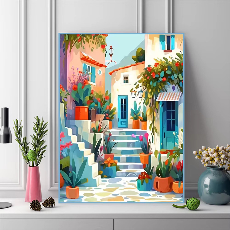 Momoart Diamantmalerei DIY Stadtlandschaft Mediterran, Rundes Diamant-Mosaik in Multicolour, B/D: 30 x 30 cm - Bild 3