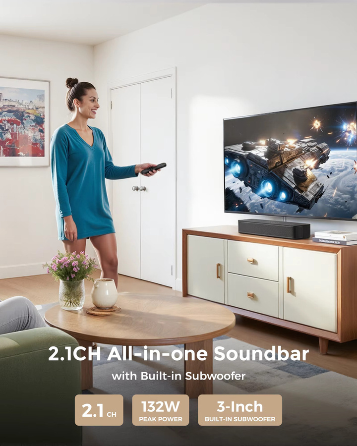 ULTIMEA 2.1-Kanal Kompakte Soundbar mit 120W Leistung, integriertem 3-Zoll Subwoofer und Bluetooth 5.4, Schwarz - Bild 3