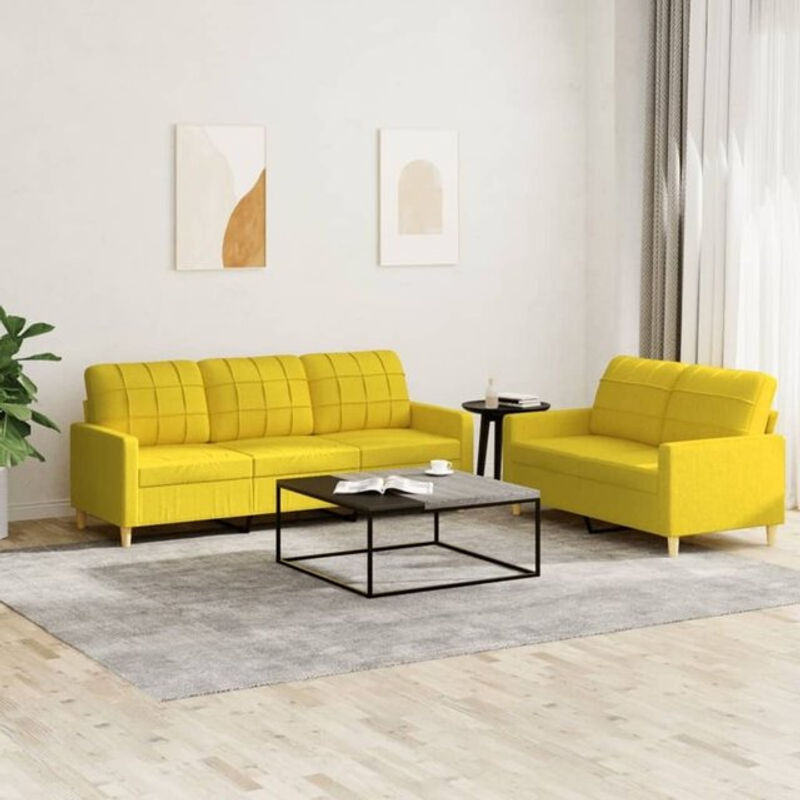 2-teilige Ecksofa-Garnitur Vidaxl in Gelb aus Stoff mit Kissen und Metallgestell im modernen Design - Bild 1