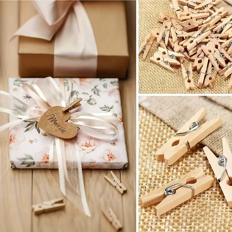 50 Stück Mini-Wäscheklammern aus Holz in Braun für Bastelarbeiten und Dekorationen - Bild 4