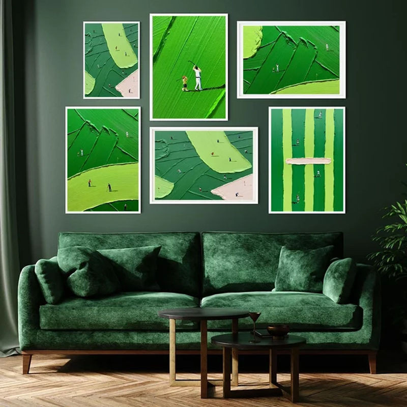 Potdemiel Abstrakte Grüne Golfszene Leinwand mit 3D-Textur im minimalistischen Nordischen Stil als moderne Wanddekoration - Bild 1