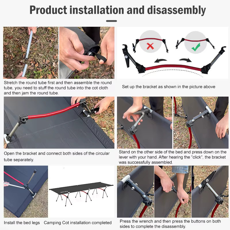 WESTTUNE Campingbett aus Aluminiumlegierung, ultraleichtes Klappbett für Outdoor und Reisen mit Seitenfächern - Bild 3