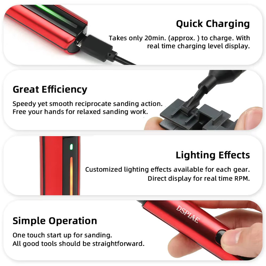 DSPIAE ES-A Säbelschleifer Rot – Elektrischer Schleifstift mit USB-Aufladung für Kunststoffmodelle und Bastelarbeiten - Bild 5