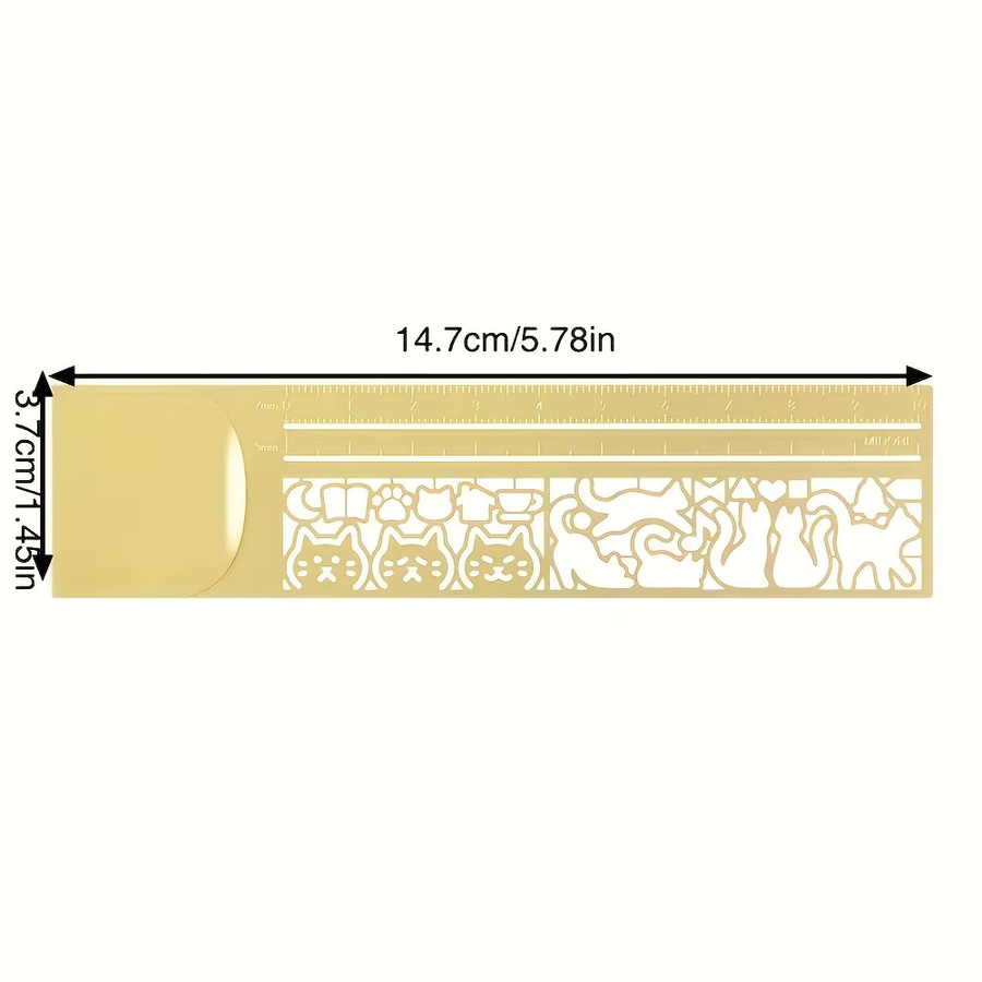 Drei-in-Eins Katzen-Schablonenlineal mit 20 Lesezeichen und niedlichen Katzen-Designs in Gold für Tagebuch und Planer - Bild 2