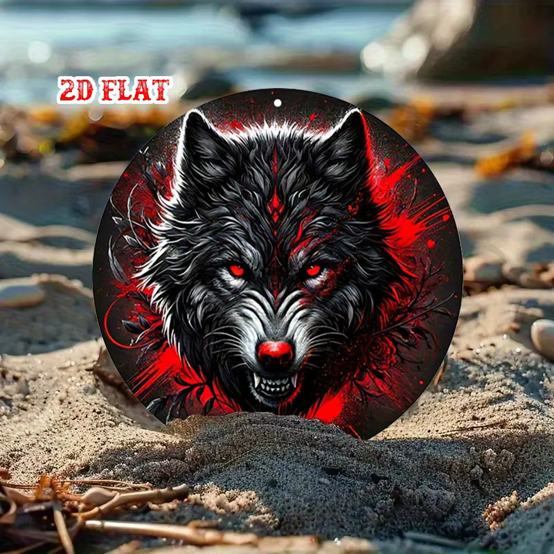 Potdemiel Metall-Wanddekoration Wolf heult den Mond an, rund, Schwarz und Rot, Durchmesser: 20 cm - Bild 4