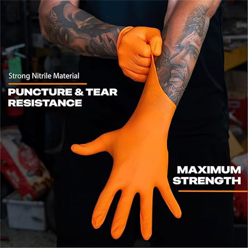 YUMARCH Einweg Nitril Handschuhe Orange, 8Mil Heavy Duty Schutzhandschuhe mit Diamantstruktur für Mechaniker und Industrie - Bild 3