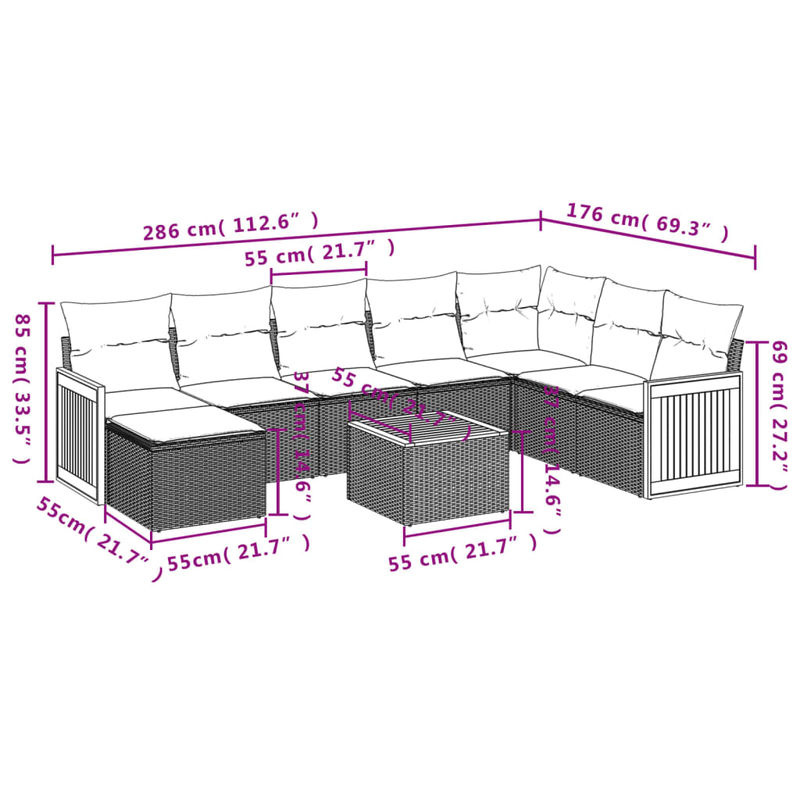 Vidaxl 9-teiliges Gartenmöbel-Set aus Polyrattan und Akazie mit Kissen in Grau - Bild 3