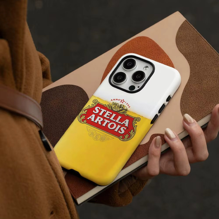 S-STELLA A-ARTOIS Bier Handyhülle für iPhone 12 bis 17 Pro Max Plus, glänzende HD-Doppelschicht-Flüssighartschale, Weiß - Bild 2