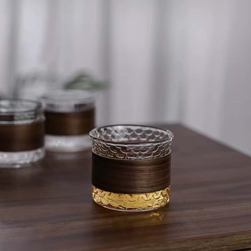 YMOLGA Espresso-Tasse aus Borosilikatglas mit Holzhülle, transparent - Bild 3