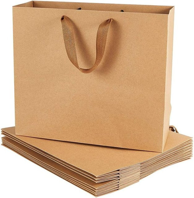 10er-Pack braune Kraftpapiertüten mit Griffen für Hochzeiten und Partys, B/H/T: 27,9 x 30,5 x 11,9 cm - Bild 1