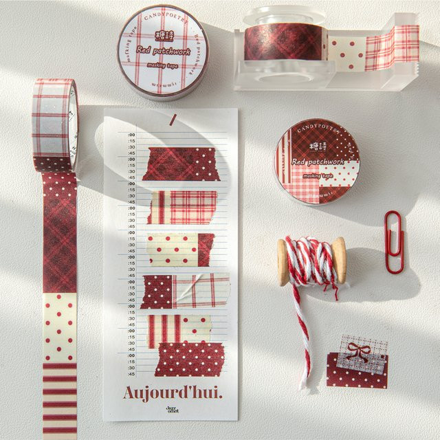 Crimson Prologue Washi Tape Rot mit kleinem Muster und Sand-Effekt für Scrapbooking, Breite: 1,5 cm, Länge: 2 m - Bild 1
