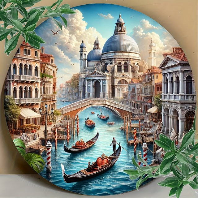 Runde Wandkunst aus Metall von Potdemiel mit Venedig-Kanalszene in Multicolour, Durchmesser: 20 cm - Bild 1