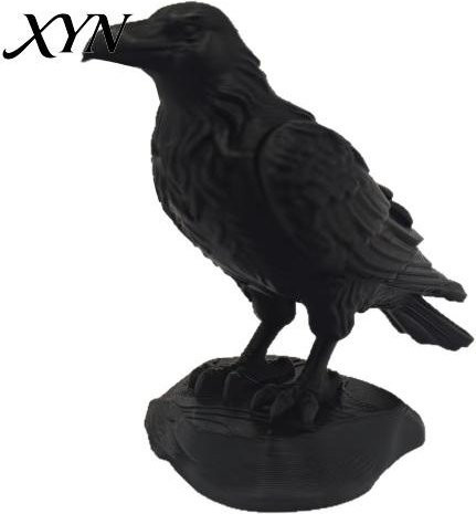 Gentle Echo Krähenstatue in Schwarz, 3D-gedruckte gotische Vogelskulptur mit Felsbasis - Bild 1