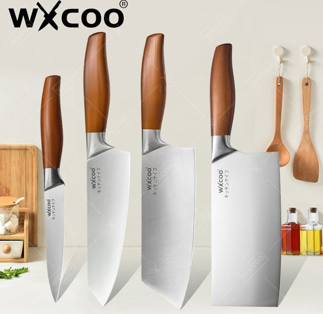 WXCOO Japanisches Santoku-Küchenmesser aus Edelstahl mit Holzgriff für Fisch, Fleisch und Sushi - Bild 1