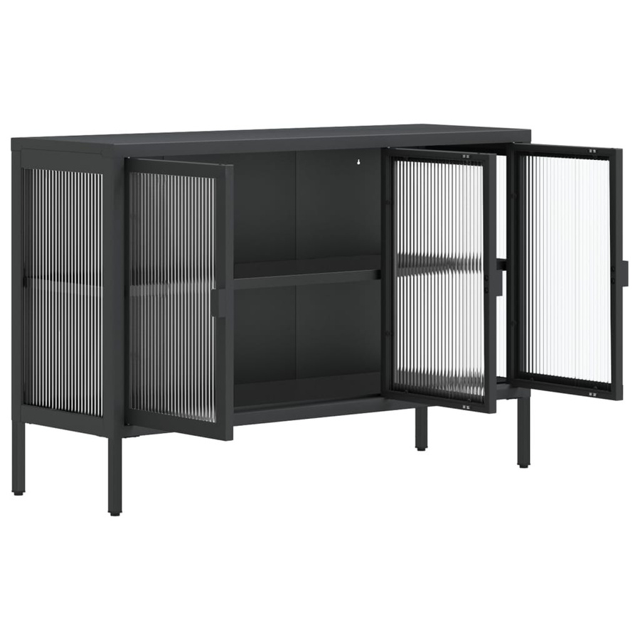 vidaXL Sideboard Schwarz aus Glas und Stahl mit Riffelglas, B/T/H: 105 x 35 x 70 cm - Bild 4
