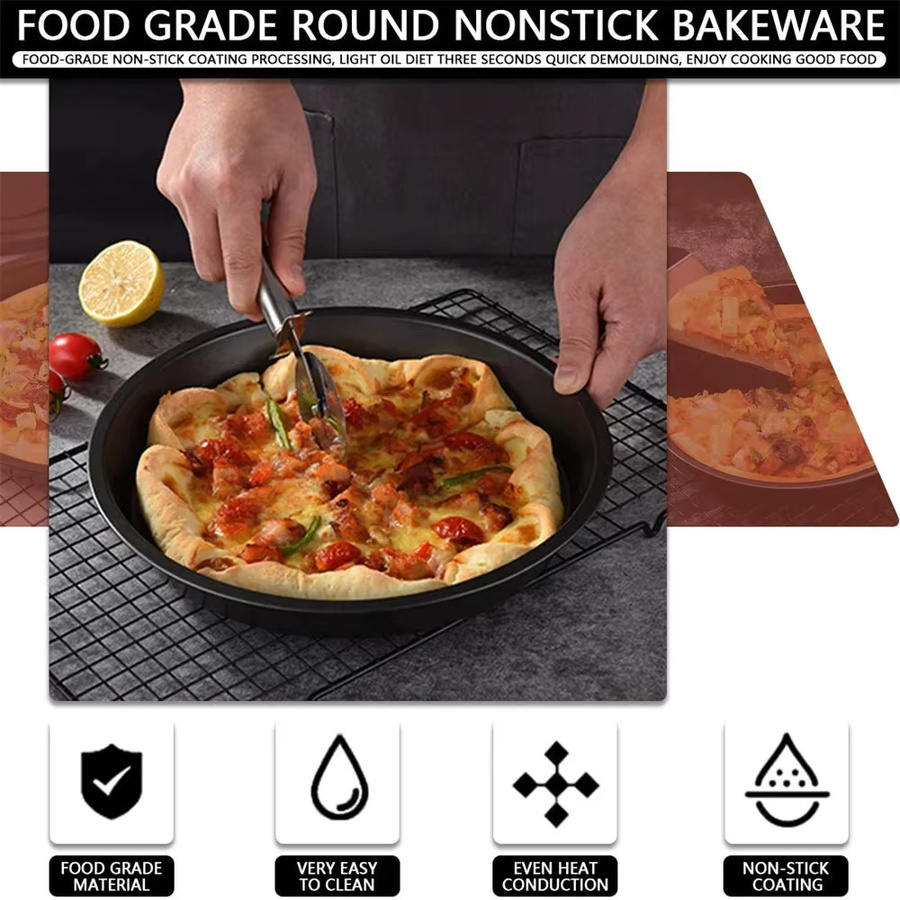 HOCOSHINE Carbon Steel Pizzaform rund mit Antihaftbeschichtung in Schwarz - Bild 3